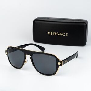 Versace Men Sunglasses Black Grey Polarized Aviator VE2199 100281 NEW AUTHENTIC